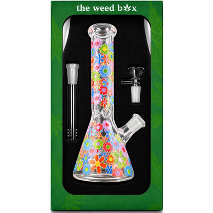 10” Beaker Bong | Purple + Blue Flowers